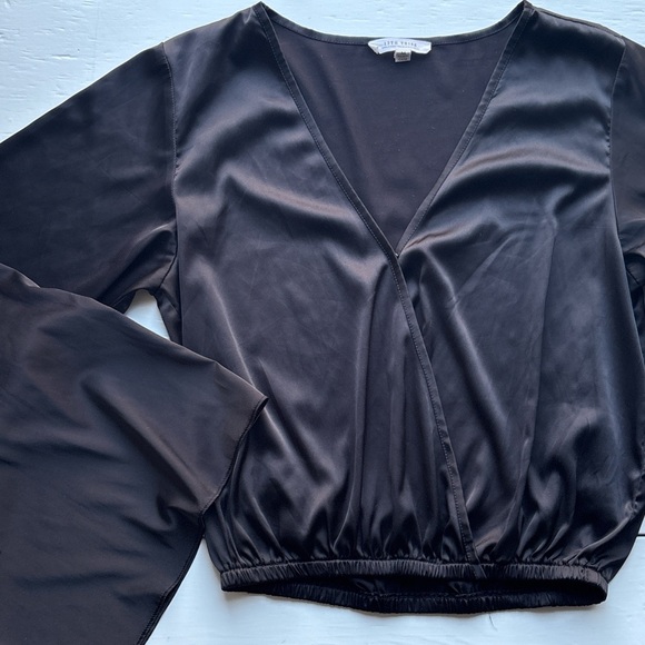 12th Tribe Tops - 12th Tribe Silky Bell Sleeve Whimsygoth Witchy Black Stretchy Crop Top M
